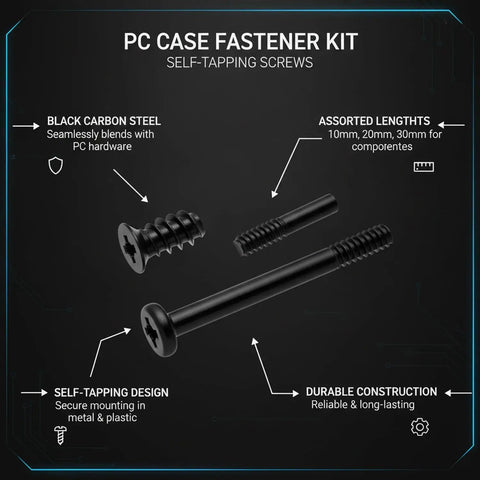 Self Tapping Screws For PC Case Installation Carbon Steel Fastener Kit with diverse lengths and black oxide finish detail