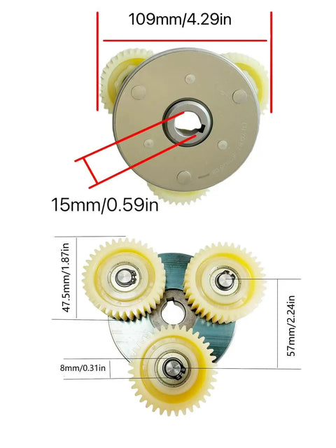 36T Nylon Planetary Gear Clutch Kit For 500W-1000W Left-Outlet E-Bike Hub Motor Replacement Parts dimensions shown