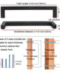 Diagram showing dimensions and screws of Oil Rubbed Bronze Solid Square Kitchen Cabinet Handles 5 Inch 10 Pack Durable Solid Metal Hardware.