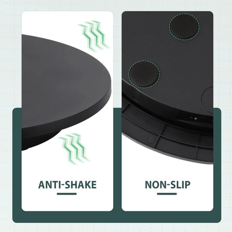 Close-up of Flyrivergo Large Photography Turntable 24 Inch Rotary Platform showcasing anti-shake and non-slip features.