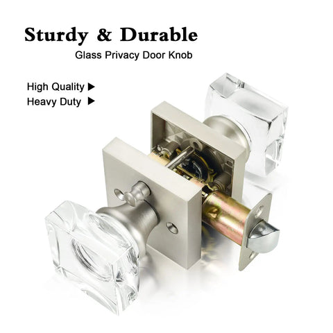 Must Have Crystal Door Knob With Lock Satin Nickel Finish For Bathroom And Bedroom Privacy, shown with internal mechanism