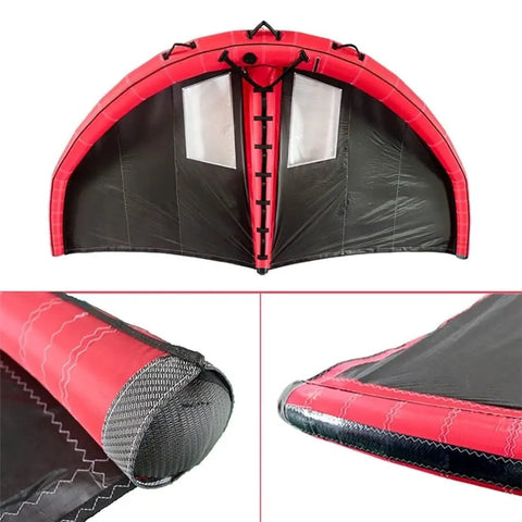 Inflatable Surfing Wing Kite Sail 5 Square Meters Handheld Kitesurf Wing Foil Windsurfing With Two Airbags, red and black close-up