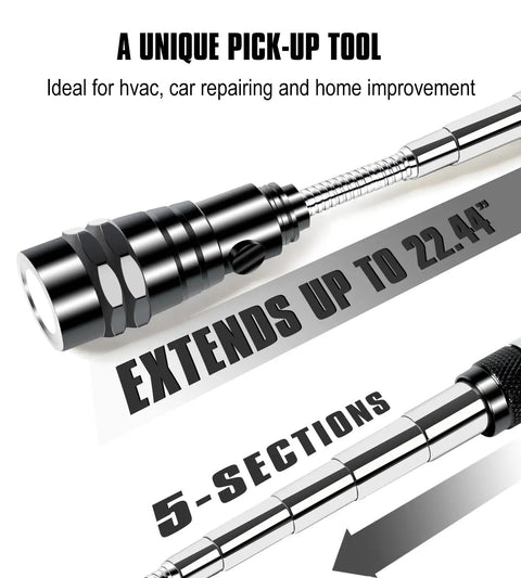 Magnetic Pickup Tool With LED Light And Telescoping Magnet Flashlight, Versatile Grabbing Tool With 360 Degree Illumination For Hard To Reach Spots, Ideal Gift For Fathers Day Dads Husbands Boyfriends And Handy Women