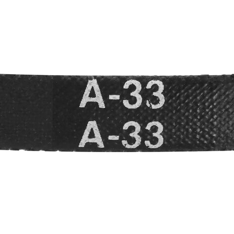 Close-up of A-33 marking on 4 Pack A33 Or 4L350 Classic Wrapped Rubber V Belt 33 Inch Inside Circumference 841mm Durable Drive Belt