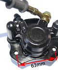 Top view of Rear Hand Hydraulic Disc Brake Master Cylinder Caliper Assembly With New Brake Pads for 50cc to 250cc ATVs, includes mounting hole spacing