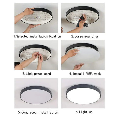 Installation steps of Round Flush Mount LED Ceiling Light 27W 15.7-Inch Black Modern Fixture For Kitchen Dining Hallway Living Room