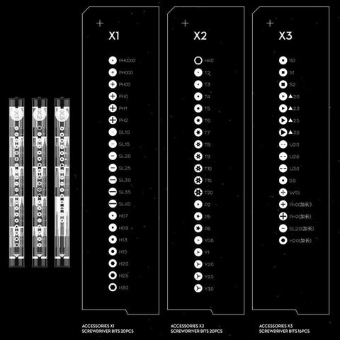 64 In 1 Mini Electric Screwdriver Kit with Dual Mode Cordless Lithium Battery LED Shadowless Light 56 Bit Set layout