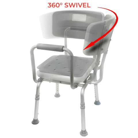 360 Degree Swivel Shower Chair With Back Support, Adjustable Height 20 To 25 Inches showing swivel with locking seat