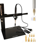 Pro Grade Vertical Heat Set Insert Press Machine With 80W Digital Temperature Controlled Soldering Iron and inserts shown