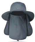 Unisex Sun Hat With 360 Degree UV Protection, Wide Brim, Detachable Face Cover and Neck Flap, Breathable Outdoor Shield, Dark Grey