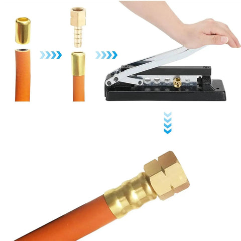 Top Shelf Brass 7325 Hose Ferrules For Air Line Repair Kit, Heavy Duty Fittings With Precision Specs For Industrial Garage Jobs And Durable Maintenance Needs Right Now brass 0.560 inch ferrule on air hose with crimp tool