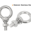 Heavy Duty Stainless Steel Eye Bolts Set Of 4 With Shoulder Ring Nuts And Washers For Lifting And Hanging Indoor Outdoor Use Rust Resistant Eye Bolts 4 Mm By 30 Mm With 3 Sixteenth Inch By 1.18 Inch Size, side view of bolts with stainless steel material