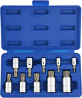 Open case of XZN Triple Square Socket Set for 1/4-Inch 3/8-Inch and 1/2-Inch Drives, 10-piece spline bit kit with Cr-V and S2 steel bits.