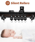 10-Foot Flexible Black Curtain Track System With Bendable Curved Rail For Ceiling Or Wall Mount, Sliding Track For Bay Window RV Room Dividers, Includes Brackets And Easy Fuss Installation. Black bendable curtain track with silent rollers, brackets, and hooks