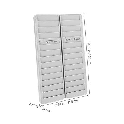 Solid As A Rock Wall Mount Id Card Holder Rack Featuring 28 Spacious Openings Crafted From Bump Resistant Polymer Plastic showing dimensions and slots.