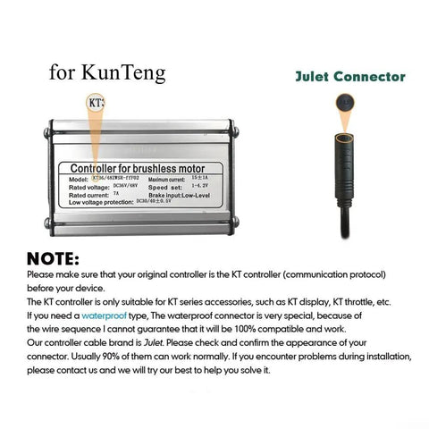 Electric Bike Brushless Motor Controller For KT System 250W To 750W DC 36V 48V 15A with label and Julet waterproof connector