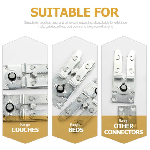 Four Piece Silver Iron Sofa Connectors for Sectional Sofas and Furniture, Interlocking Couch Clips for Living Rooms and Offices