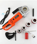 Heavy Duty Portable Electric Pipe Threader Cracks Out Half Through One Plus Quarter Inch Piping With Zero Sweat featuring alloy cutter heads and tools.