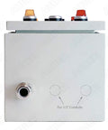Side view of a heavy duty powder coating oven control panel with PID controller, timer, dual volt and amp meter, wall mount enclosure, 240V 30A 7200W.