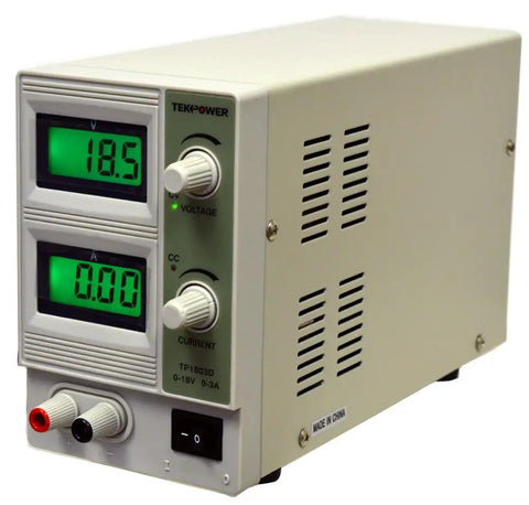Front view of Beefy Lab Grade Variable DC Power Supply 0 To 18 Volts And 0 To 3 Amps with display and control knobs.