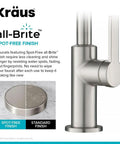 Oletto Single Handle Kitchen Bar Faucet in Spot Free Stainless Steel showing spot-free and standard finish comparison