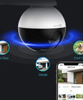 Outdoor Security Camera 4MP WiFi Pan Tilt All-Around Coverage IP65 Waterproof Color Night Vision AI Powered Person Detection