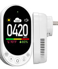 Plug In CO2 Detector Wall Outlet 3 In 1 Air Quality Monitor With Digital CO2 Display CO2 Alarm Temperature Humidity Meter Real Time CO2 Level Sensor And Alerts For Home Office School Garage, white