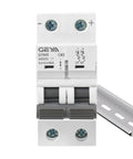 Front view of DC Miniature Circuit Breaker 2 Pole 500V 40 Amp Disconnect Switch Isolator with DIN rail mount