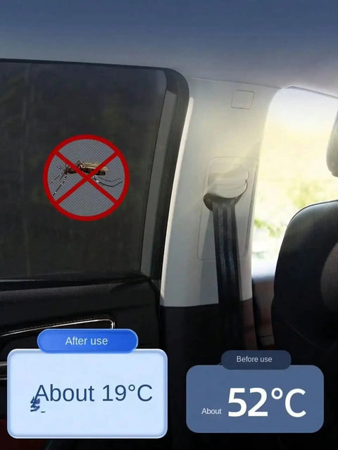 Tight Fit Window Shade Mesh For Tesla Cybertruck Wraps Door Frames To Block Sun Heat And Save Dash From Scratches showing temperature difference.