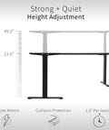 Electric Triple Motor Height Adjustable Corner Desk Frame For L Shaped Setup With 3 Legs Sit Stand Ergonomic Frame Up To 300 Lbs Black Frame Only DESK V130EB shown with height adjustment range from 23.6 to 49.2 inches.