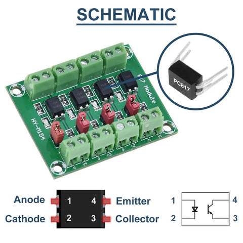 Schematic of 2 Pack PC817 4 Channel Optocoupler Isolation Module For Control Relays Plug And Play 3.6 To 30V Input And Output