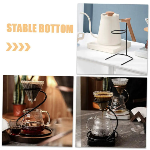 Kick Up Your Morning Brew Game With This Slick Two Piece Coffee Dripper Stand; black metal stand with coffee brewing setup.