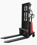 Heavy Duty 3300 Lbs Semi Electric Walkie Pallet Stacker With 94.8 Inch Lift Height And Powerful 48V Battery System, side view.