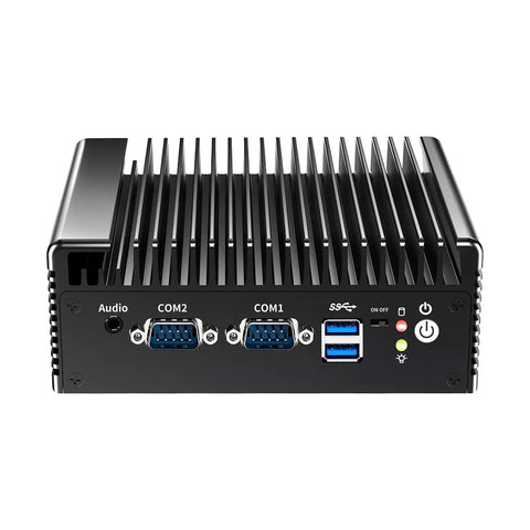 Heavy Duty Intel Core I5 8250U Mini Pc With Dual Gigabit Ethernet Ports For Seamless Opnsense Router And Esxi Virtualization Smooth Operator Home Office Server backend view showcasing COM ports and USB.