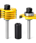 Hella Sturdy Six Piece Slot Cutter Router Bit Set With One Quarter Inch Shank, featuring precision ground yellow steel cutters.