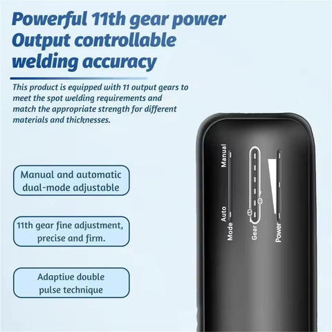 Close-up of Portable DIY Spot Welder Handheld With 11 Gear Control, Automatic And Manual Modes, showing gear settings