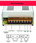 Badass 360W 12V 30A AC To DC Converter Switching Power Supply wire connection diagram for output terminals and input labels.