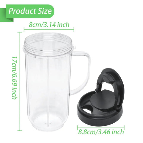 Two Pack Tall 22 Ounce Blender Cups With Flip Top To Go Lid For Smoothies And Shakes, Dishwasher Safe Mug With Handle shown