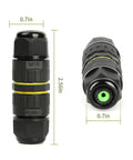 Outdoor IP68 Waterproof Junction Box Cable Connector 2 Way 3 Pin M16 Plug For 3.5-10mm Wires, black PA66 housing, dimensions shown