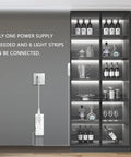 Dope 12V COB LED Strip Lights Kit With Six In One Self Adhesive Under Cabinet Lighting installed in a display case, showing power supply connection.