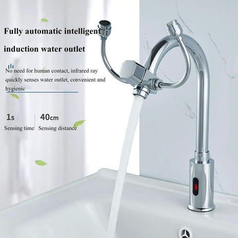 Touch-Free Induction Faucet, with Eyewash, 360 Degrees Rotating Water Outlet, Sensing Distance 40cm,for Lab, Hospitals,Warehouses with automatic water outlet.