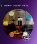 Five Shade White Dial LED A19 Bulbs Dimmable 40W Equivalent Four Pack Multi CCT 3000K 3500K 4000K 4500K 5000K 450 Lumens