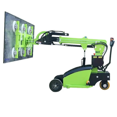 No Sweat Heavy Duty Mobile Vacuum Suction Cart For Hassle Free Glass Installation And Wall Panel Handling With Full 360 Degree Rotation And Smooth Electric Lift Making Job Sites A Breeze - side view lifting glass panel.