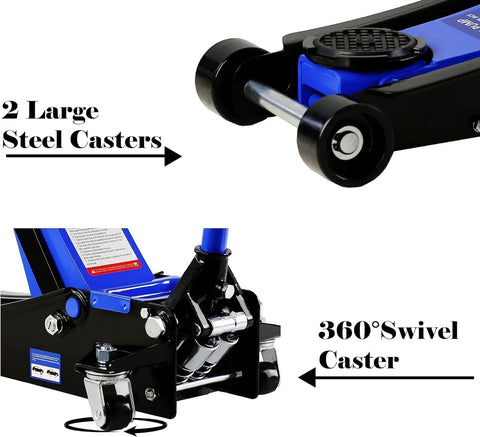 Low-Profile Floor Jack 2-Ton Quick Lift Hydraulic Car Jack For Heavy-Duty Lifting, Adjustable Height 3.3 To 15.2 Inches, Steel Trolley Jack Workhorse 4000 Lbs Capacity, Blue