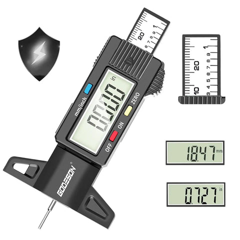 Digital Tire Tread Depth Gauge with Large LCD Display, Inch and MM Readings, 0-25.4mm 1 Inch Range, 0.01mm Accuracy