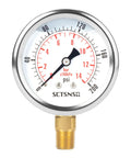 Beefy 2-1/2 Inch Dial Pressure Gauge 0-200 PSI Glycerin Filled Lower Mount 1/4 Inch NPT Stainless Steel Case Close-up