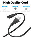 Black 10 ft sewing machine power cord with standard US plug and two-hole machine end