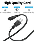 Pro Grade 6 Ft 2 Prong AC Power Cord For Sewing Machines 18 AWG 125V UL Listed Compatible With Brother Singer White Bernina