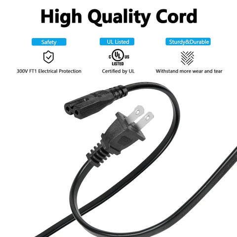 Pro Grade 6 Ft 2 Prong AC Power Cord For Sewing Machines 18 AWG 125V UL Listed Compatible With Brother Singer White Bernina