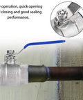 Heavy Duty 304 Stainless Steel Full Port Female Ball Valve Featuring Smooth Operator Design For Rock Solid Plumbing Control And Zero Hassle Water Line Shut Off On Three Quarter Inch Bspt Thread with blue handle.